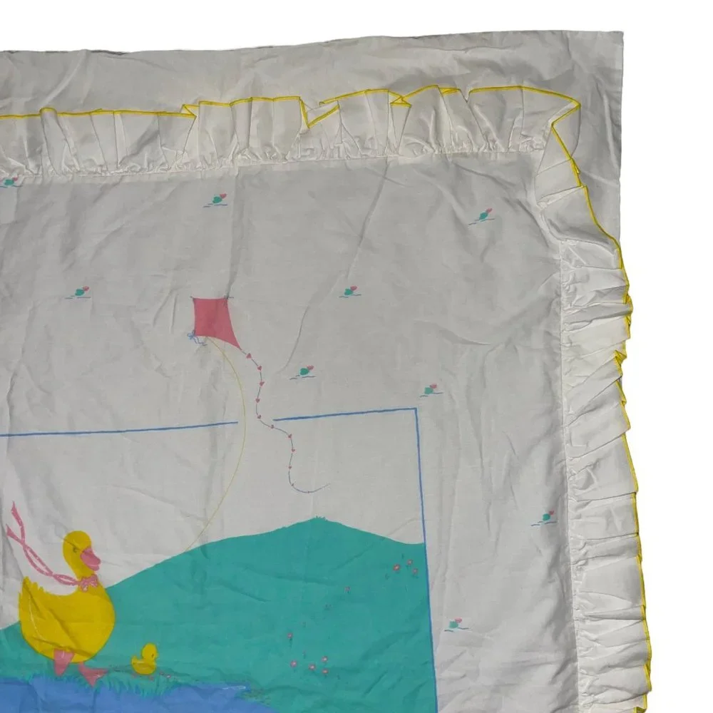 Rare Vintage Bunny Bee Crib Duvet Quilt Cover White Ducks Swimming in a Pond